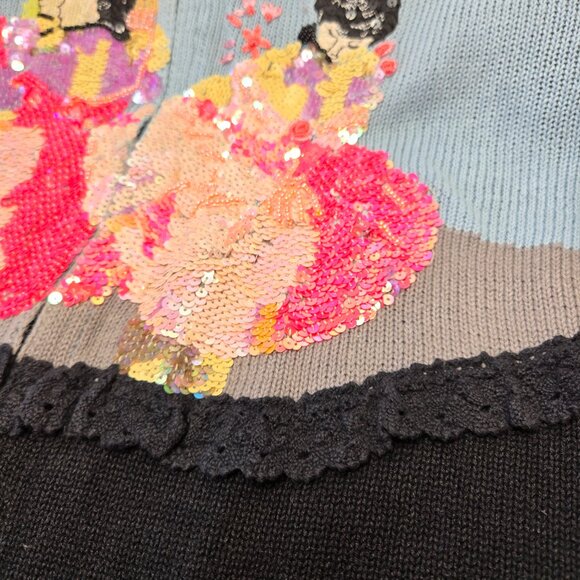 STORYBOOK KNITS Flamenco Dancers In Pink Cardigan Size L Women's Sequin Sweater - Picture 3 of 10